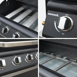 Barbacoa de gas de 4 quemadores de mesa + cocina exterior de acero, 80cm