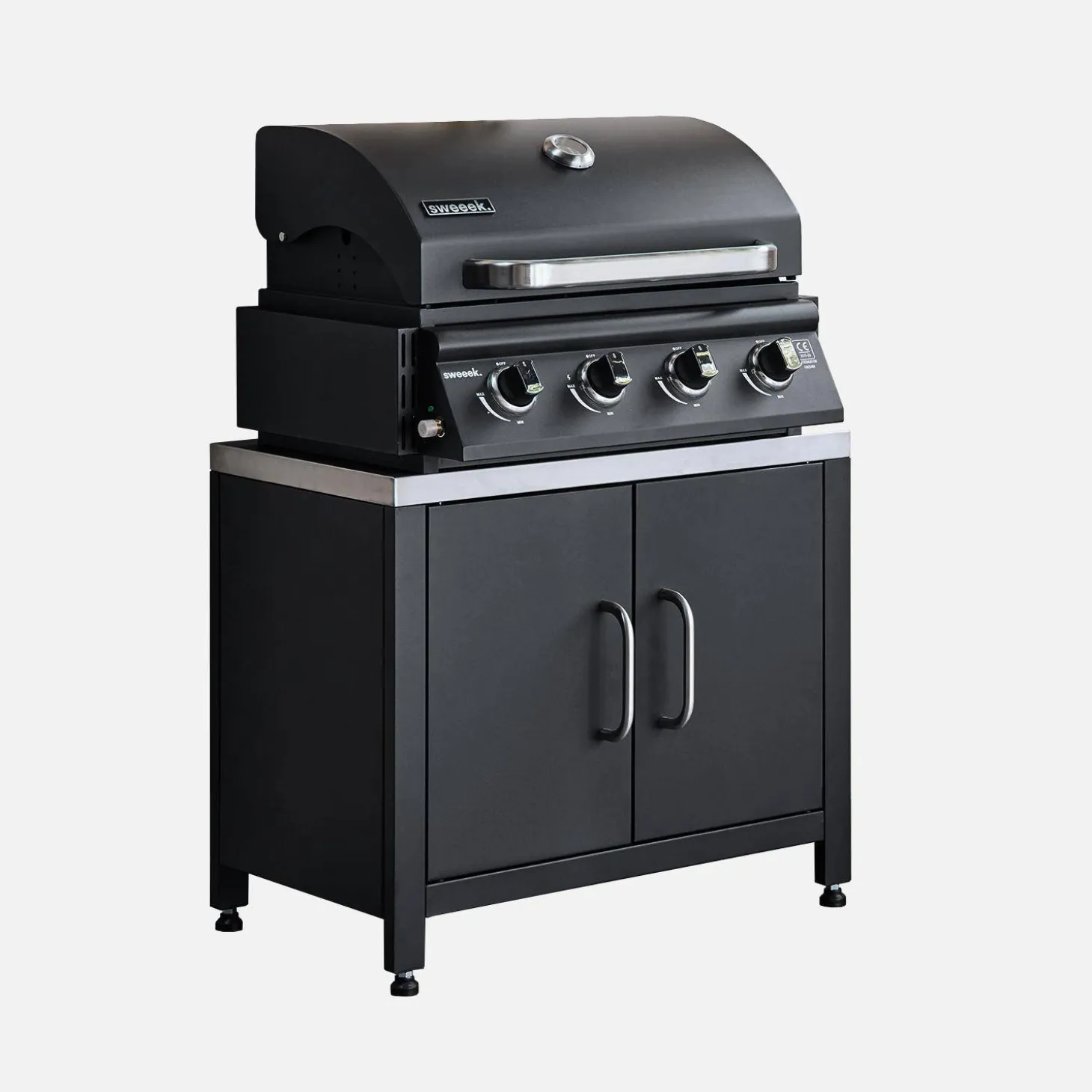 Barbacoa de gas de 4 quemadores de mesa + cocina exterior de acero, 80cm
