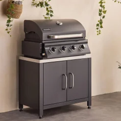 Barbacoa de gas de 4 quemadores de mesa + cocina exterior de acero, 80cm