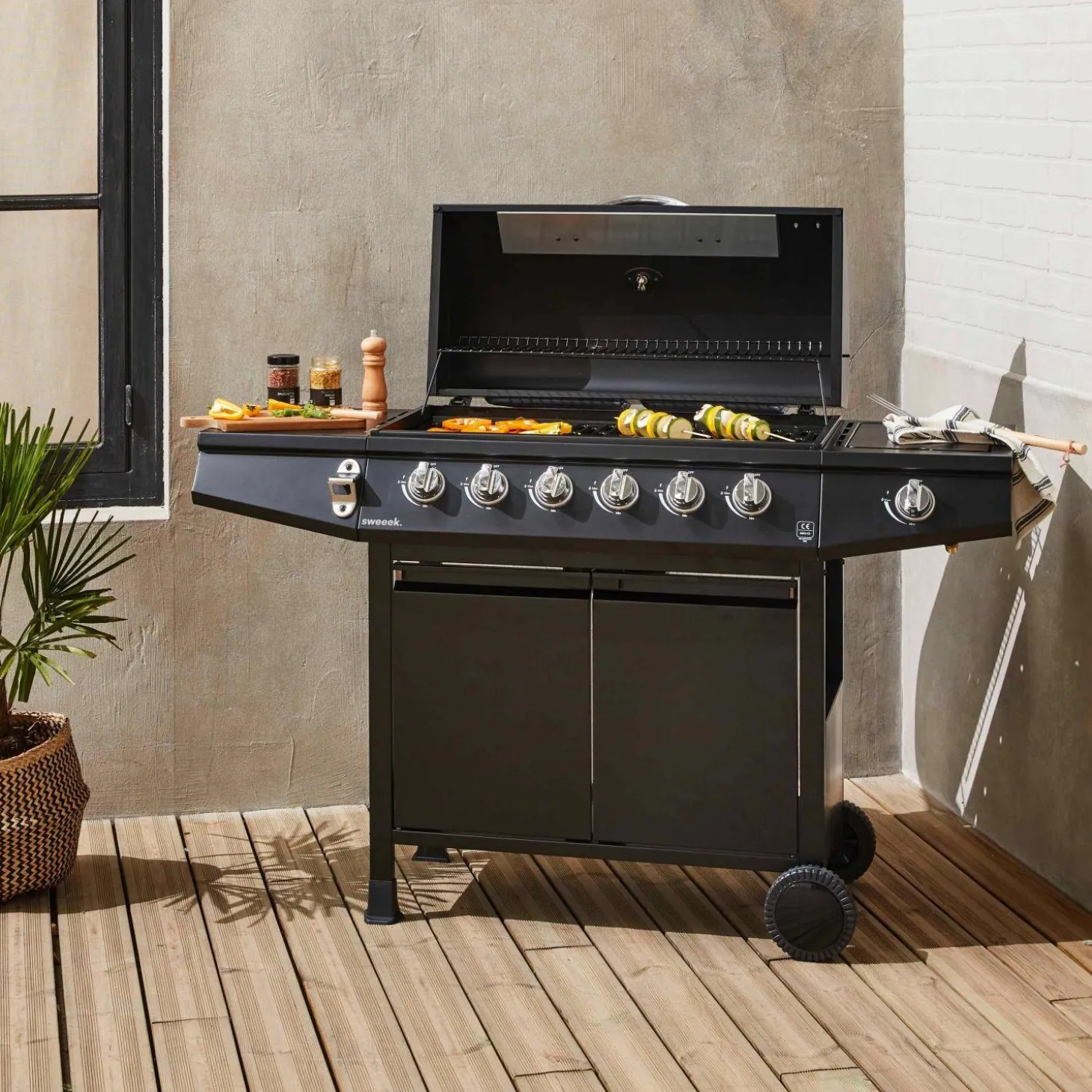 Barbacoa de gas de 7 quemadores con 1 quemador lateral