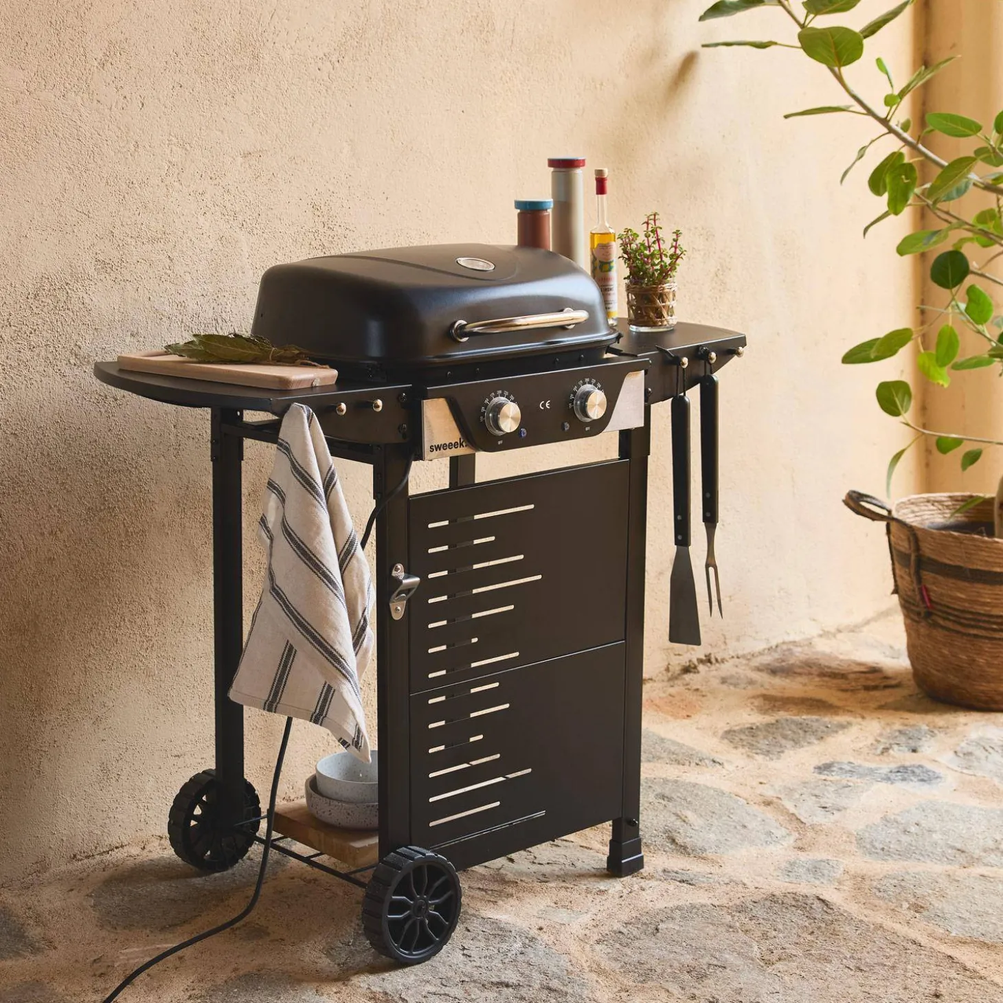 Barbacoa eléctrica de 2 quemadores, acero esmaltado