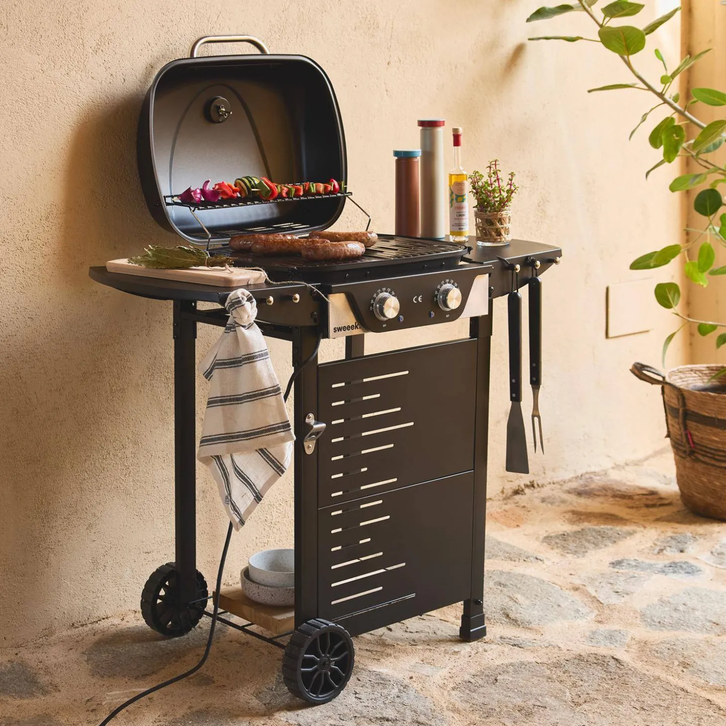 Barbacoa eléctrica de 2 quemadores, acero esmaltado