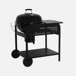 Barbacoa redonda de carbón de acero esmaltado con carrito, Ø53cm