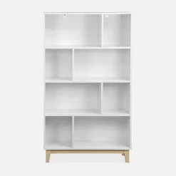 Biblioteca con patas de madera de 8 compartimentos