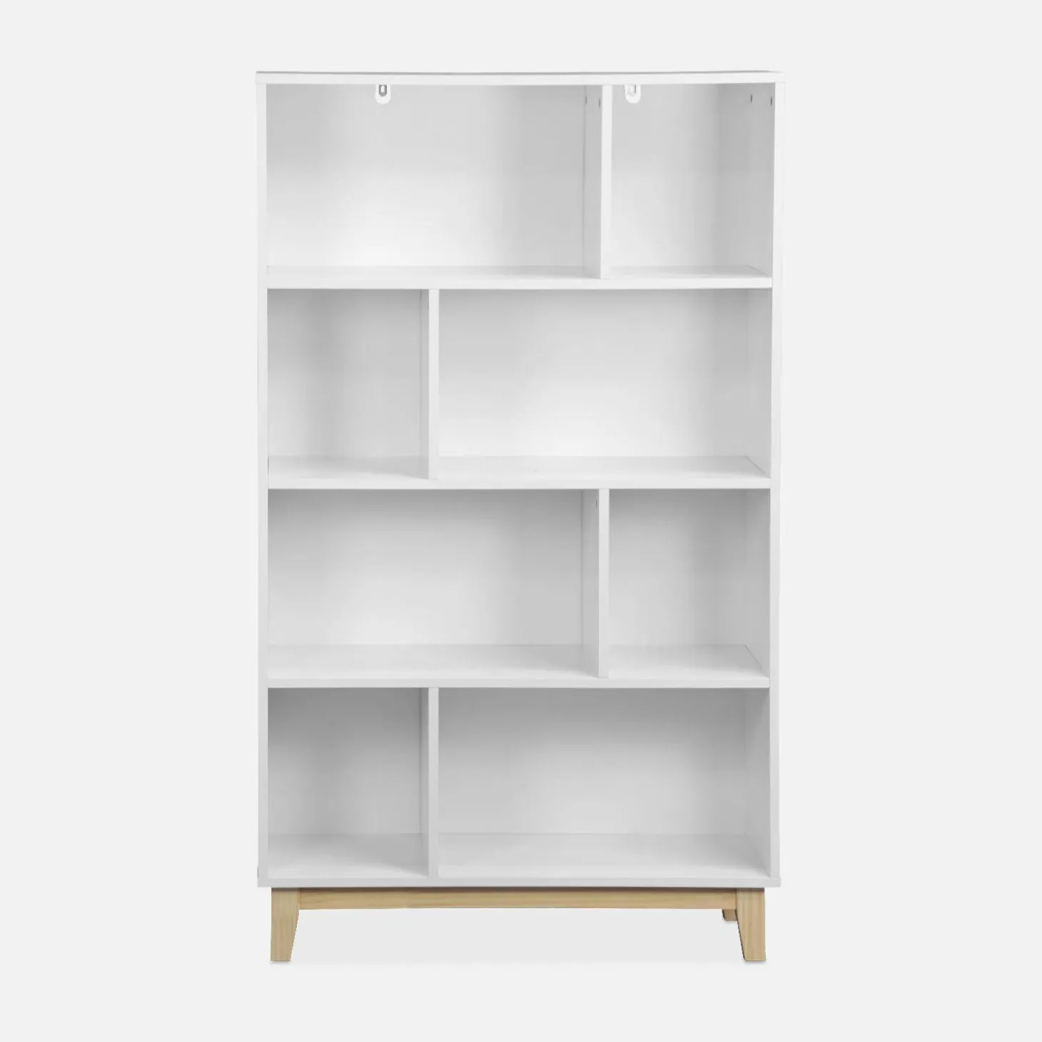Biblioteca con patas de madera de 8 compartimentos