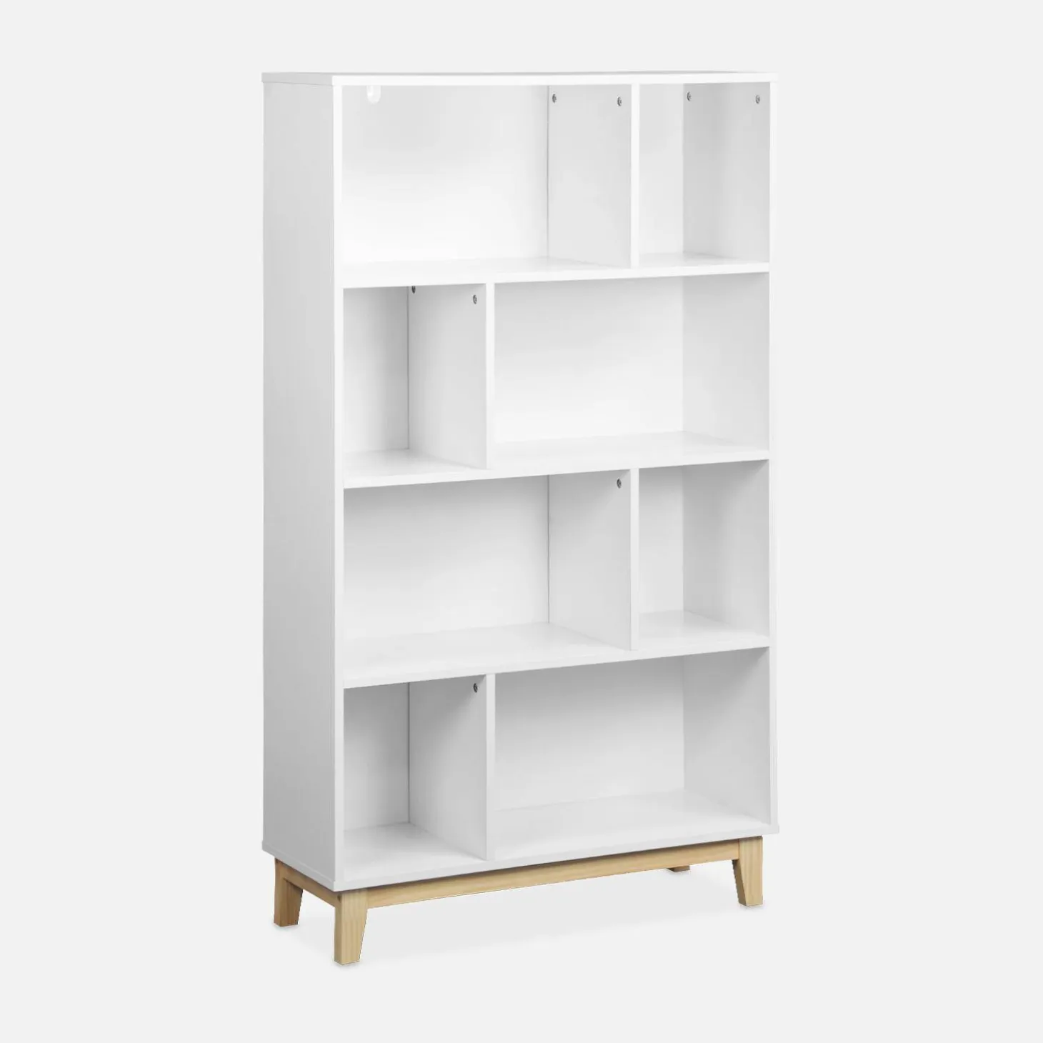Biblioteca con patas de madera de 8 compartimentos