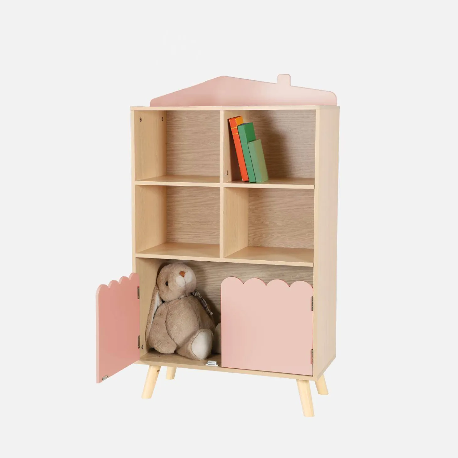 Biblioteca infantil madera de pino 2 puertas 4 estantes
