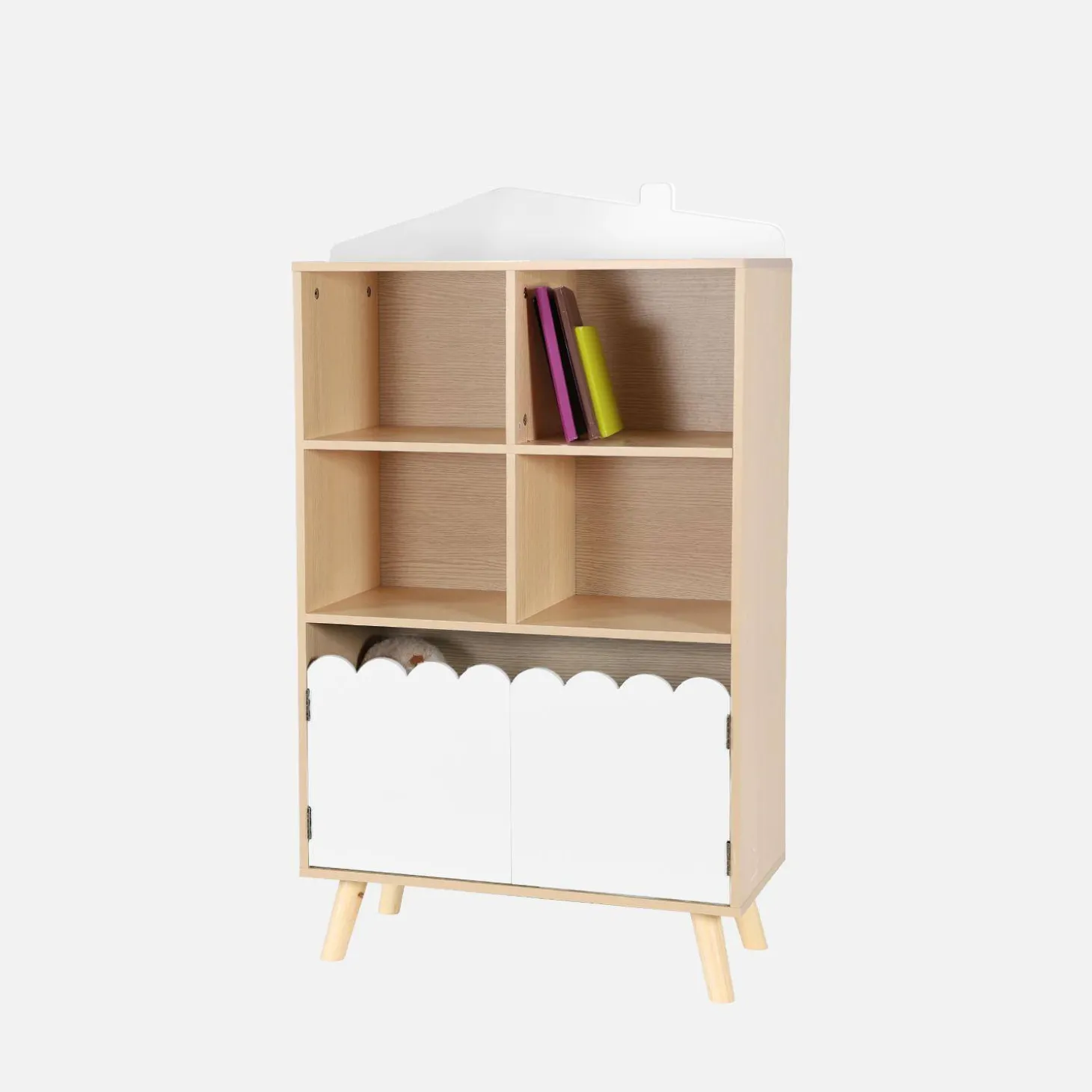 Biblioteca infantil madera de pino 2 puertas 4 estantes