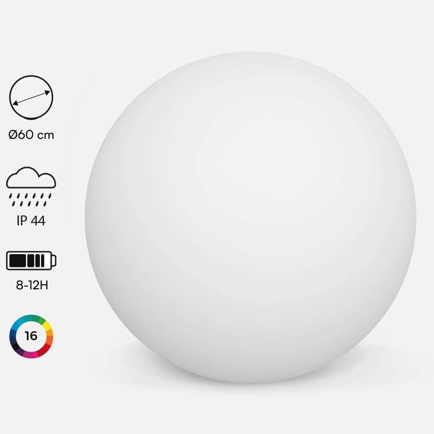 Bola luminosa LED inalámbrica, interior/exterior, 16 colores