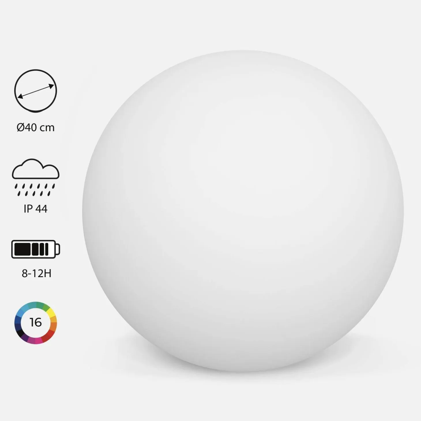 Bola luminosa LED inalámbrica, interior/exterior, 16 colores