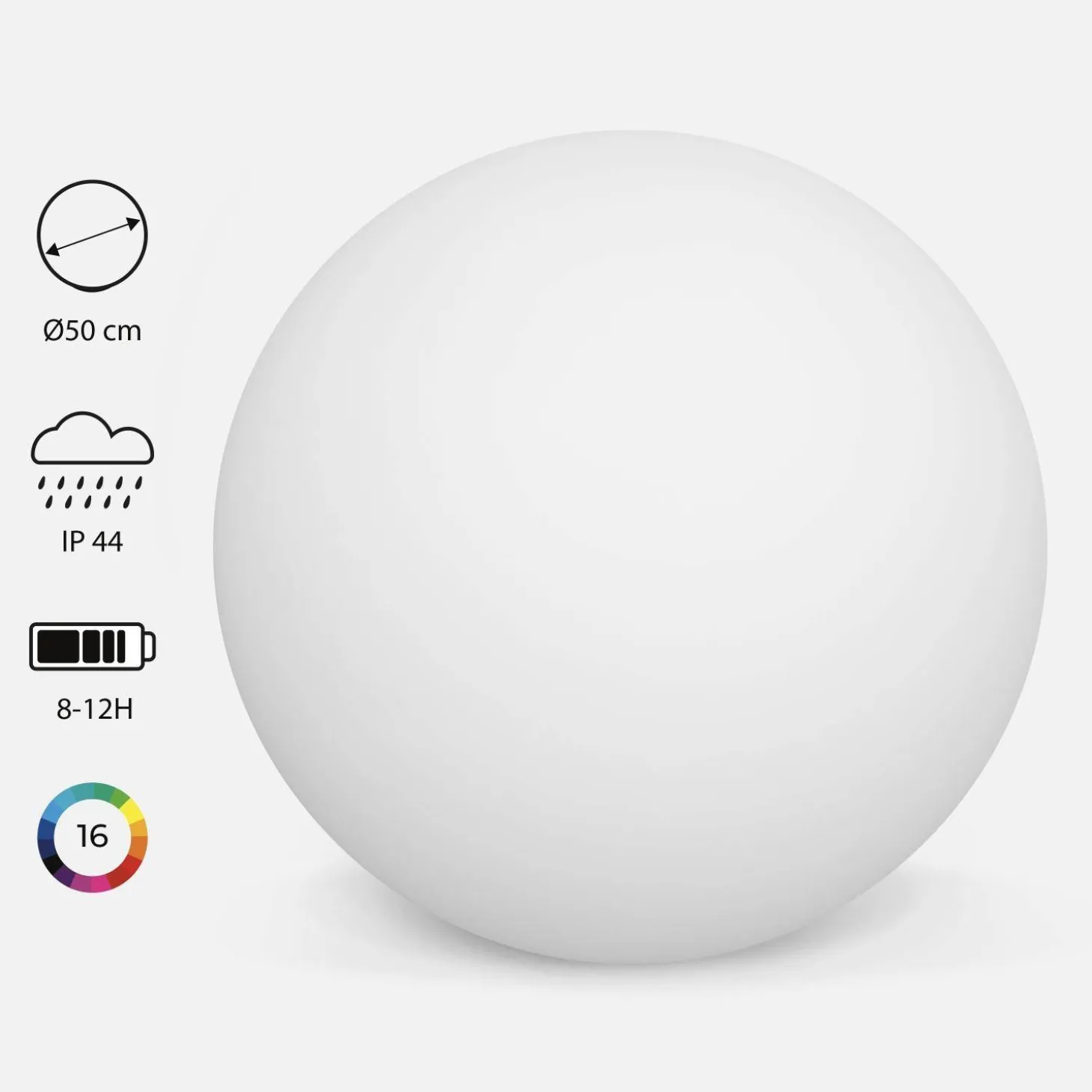 Bola luminosa LED inalámbrica, interior/exterior, 16 colores