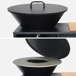 Brasero barbacoa, carrito con espacios de almacenamiento, tapa y utensilios, Ø80cm
