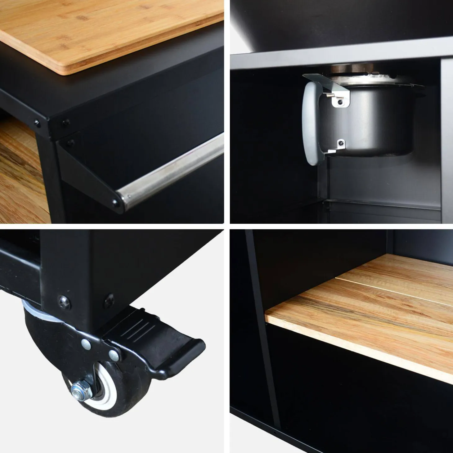 Brasero barbacoa, carrito con espacios de almacenamiento, tapa y utensilios, Ø80cm