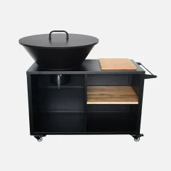 Brasero barbacoa, carrito con espacios de almacenamiento, tapa y utensilios, Ø80cm