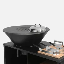 Brasero barbacoa, carrito con espacios de almacenamiento, tapa y utensilios, Ø80cm