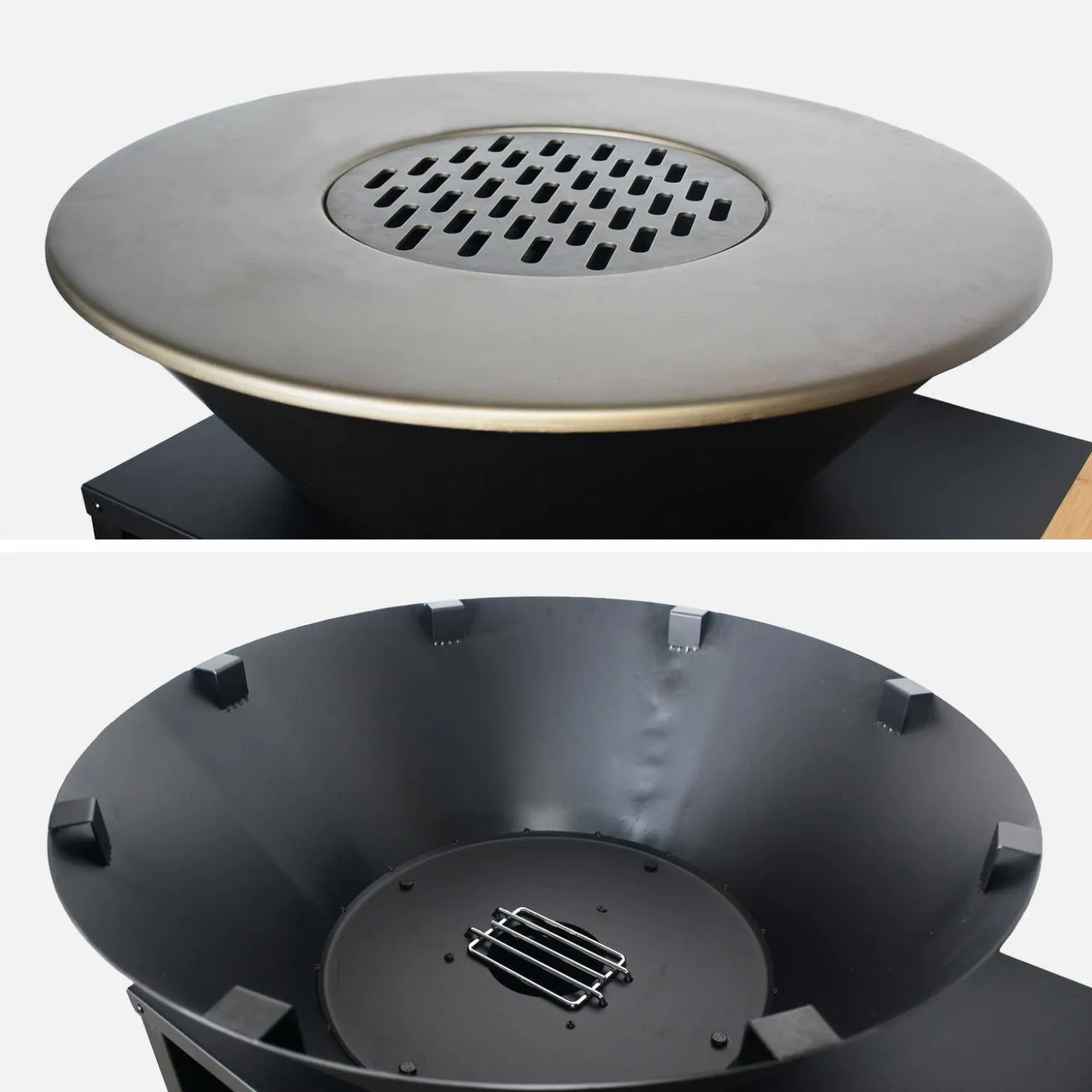 Brasero barbacoa, carrito con espacios de almacenamiento, tapa y utensilios, Ø80cm