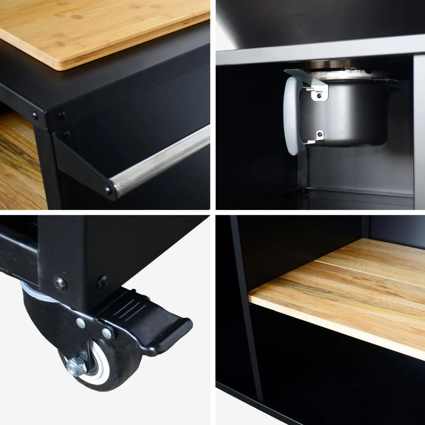 Brasero barbacoa 80cm + carrito con espacios de almacenamiento