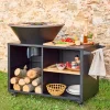 Brasero barbacoa Ø80cm, carrito con espacios de almacenamiento y tapa