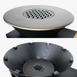Brasero barbacoa Ø80cm, carrito con espacios de almacenamiento y tapa
