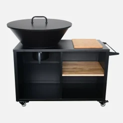 Brasero barbacoa Ø80cm, carrito con espacios de almacenamiento y tapa