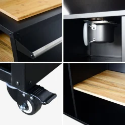 Brasero barbacoa Ø80cm, carrito con espacios de almacenamiento y tapa