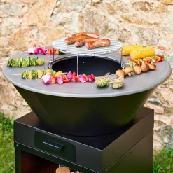 Brasero barbacoa Ø81,5cm con parrilla de cocción, espacio de almacenamiento y tapa
