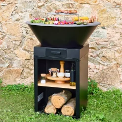 Brasero barbacoa Ø81,5cm con parrilla de cocción, espacio de almacenamiento y tapa