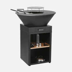 Brasero barbacoa con parrilla de cocción, espacio de almacenamiento, tapa y utensilios, Ø81,5cm