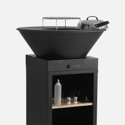 Brasero barbacoa con parrilla de cocción, espacio de almacenamiento, tapa y utensilios, Ø81,5cm