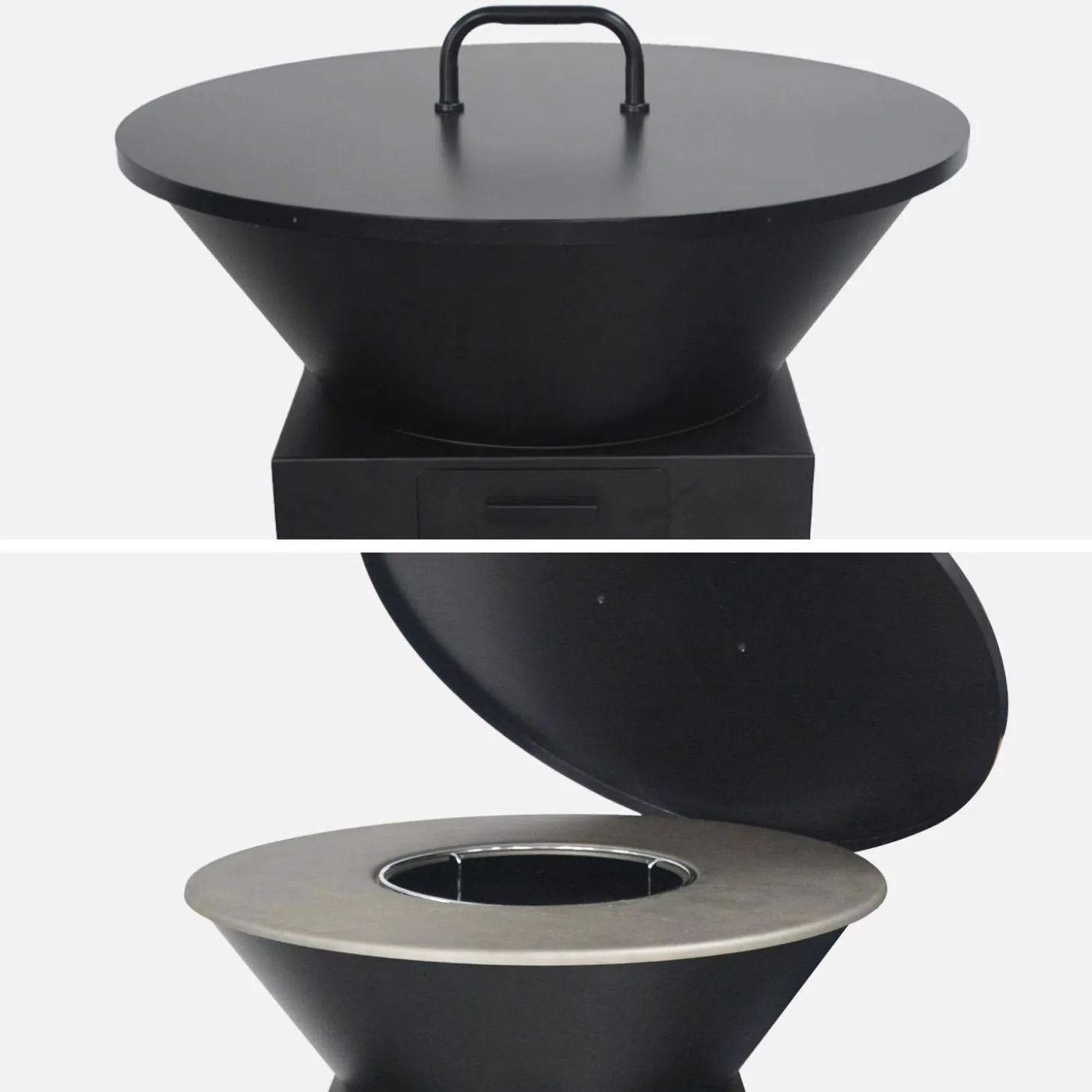Brasero barbacoa con parrilla de cocción, espacio de almacenamiento, tapa y utensilios, Ø81,5cm