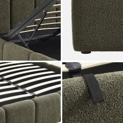 Cama baúl con somier a láminas y cabecero 140cm, acabado en borreguito