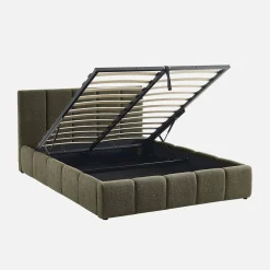 Cama baúl con somier a láminas y cabecero 140cm, acabado en borreguito