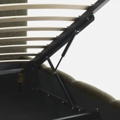 Cama baúl con somier a láminas y cabecero 140cm, acabado en borreguito