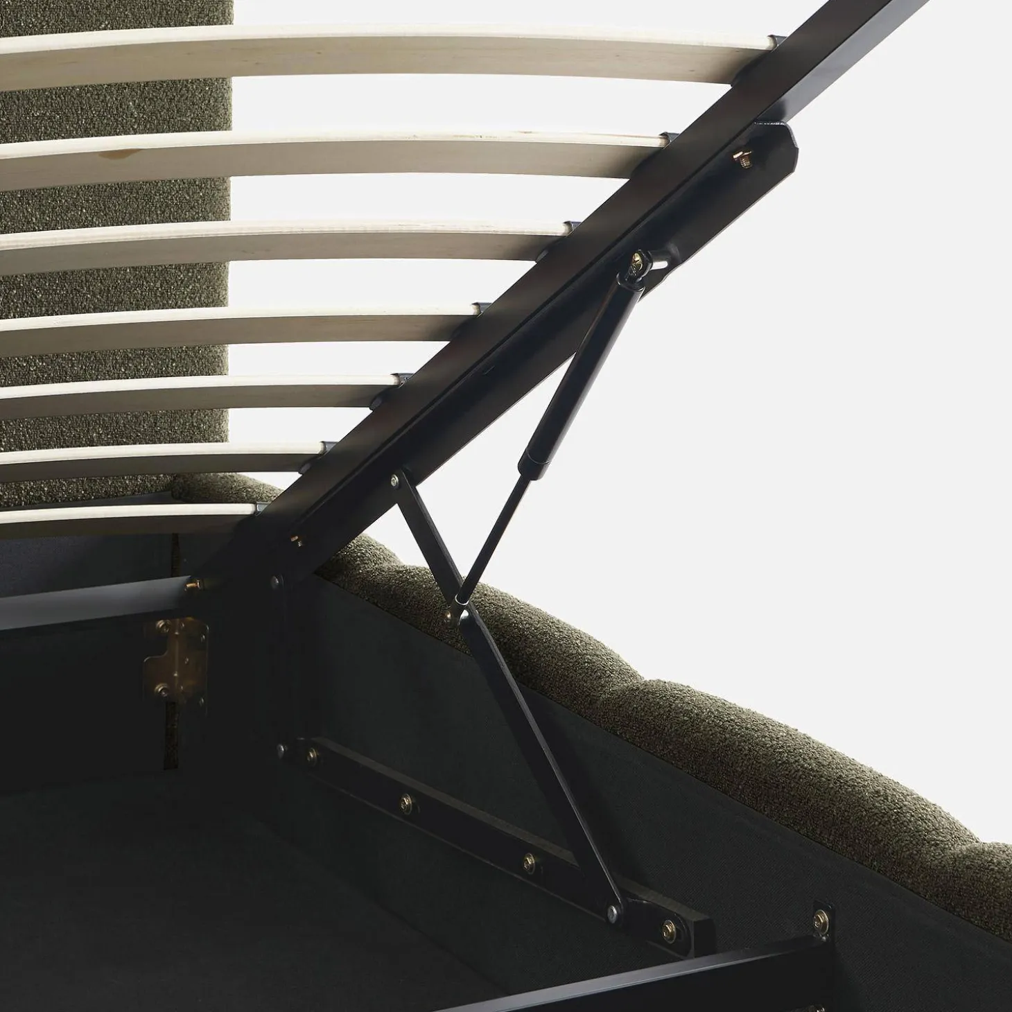 Cama baúl con somier a láminas y cabecero 140cm, acabado en borreguito