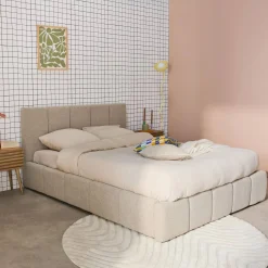 Cama baúl con somier a láminas y cabecero 140cm, acabado en borreguito