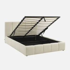 Cama baúl con somier a láminas y cabecero 140cm, acabado en borreguito