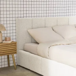 Cama baúl con somier a láminas y cabecero 140cm, acabado en borreguito