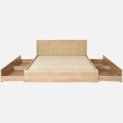 Cama bohemia con somier de láminas y cabecero 140x190cm + 2 cajones decorativos