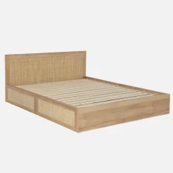 Cama bohemia con somier de láminas y cabecero 140x190cm + 2 cajones decorativos