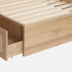 Cama bohemia con somier de láminas y cabecero 140x190cm + 2 cajones decorativos