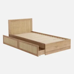 Cama bohemia con somier de láminas y cabecero 140x190cm + 2 cajones decorativos