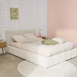 Cama con cajón con somier de láminas y cabecero 160x200cm, acabado en borreguito