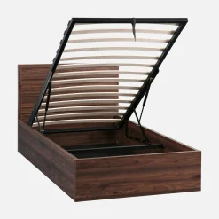 Cama con cajón, somier de láminas y cabecero 90x190cm decorado en madera