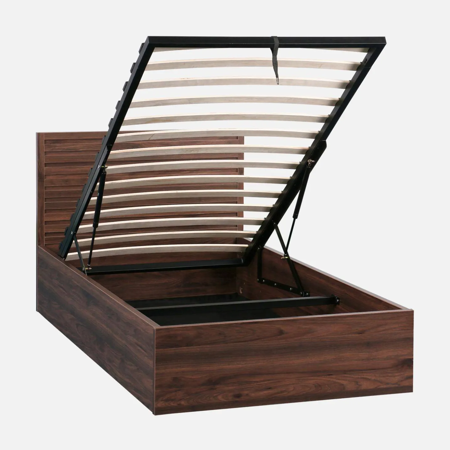 Cama con cajón, somier de láminas y cabecero 90x190cm decorado en madera
