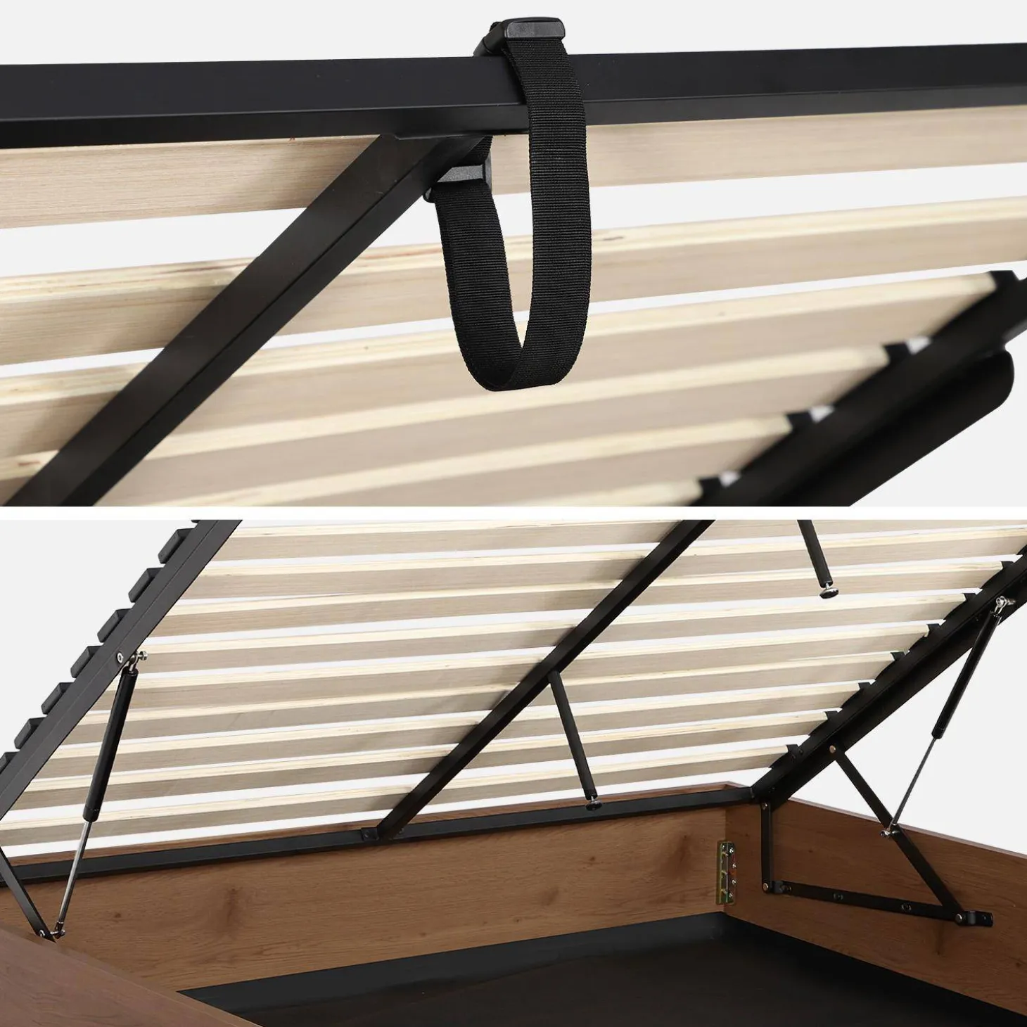 Cama con cajón y somier de láminas 160x200cm, decorado en madera