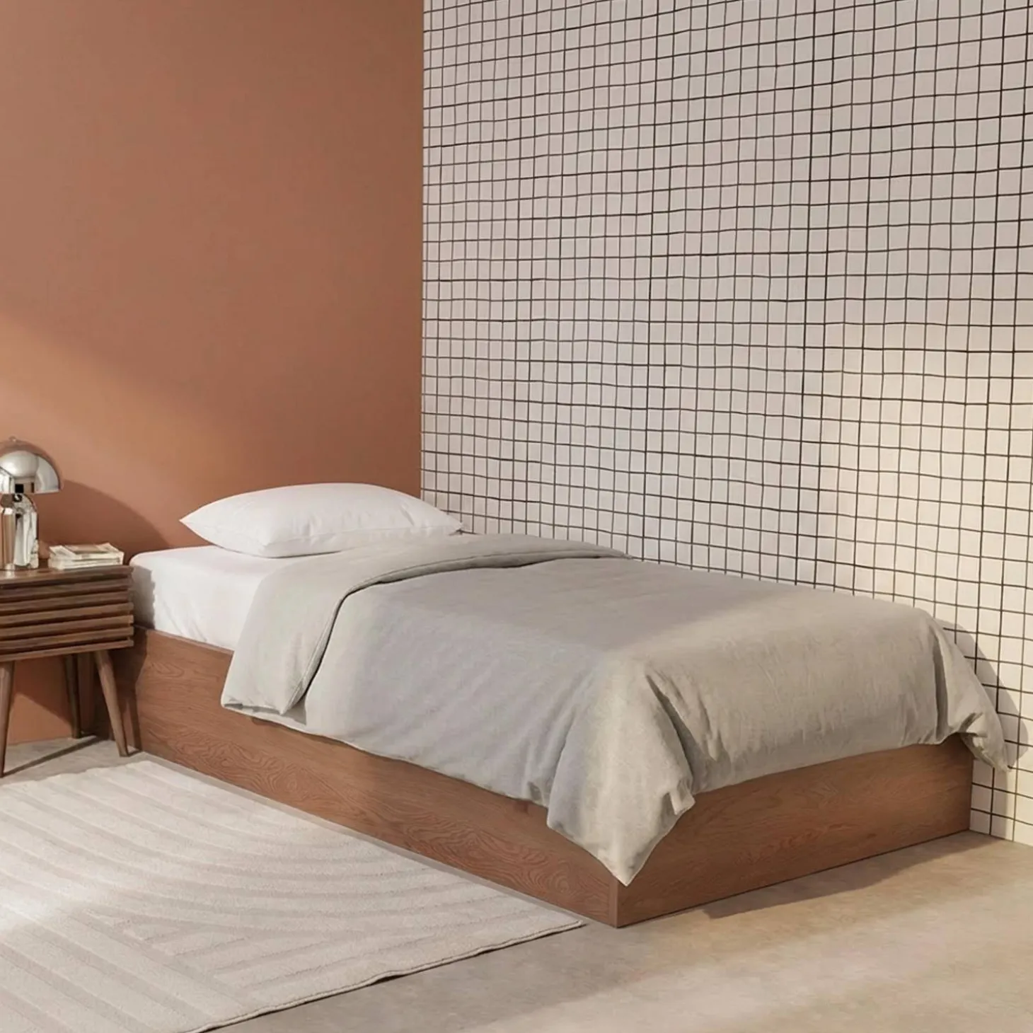 Cama con cajón y somier de láminas 90x190cm, decoración madera
