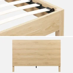 Cama con somier a láminas y cabecero 140x190cm, decoración madera