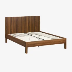 Cama con somier a láminas y cabecero 140x190cm, decoración madera