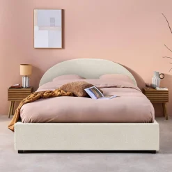 Cama con somier abatible y cabecero 140x190cm, acabado en borreguito