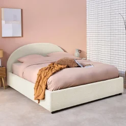 Cama con somier abatible y cabecero 140x190cm, acabado en borreguito